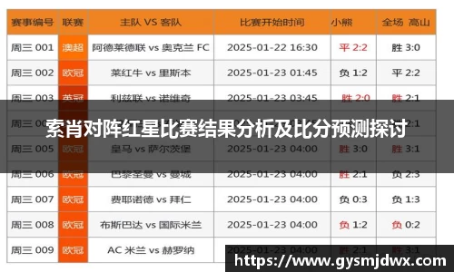 索肖对阵红星比赛结果分析及比分预测探讨